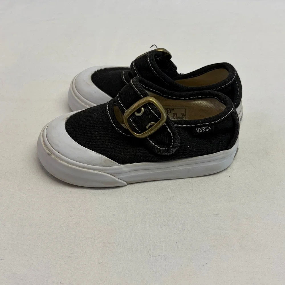 Vans Mary Jane Toddler 5.5 Black White Canvas Buckle Strap Skate Shoes